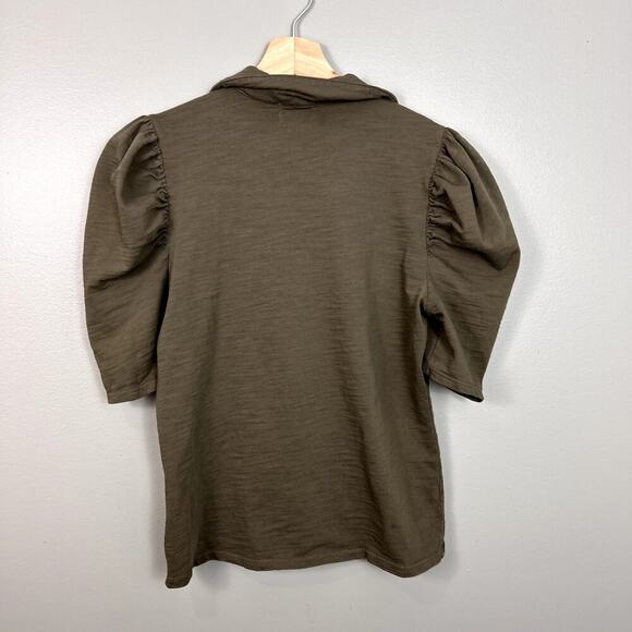 Nation LTD Ennis Workshirt Feminine Puff Sleeve Top Seaweed Army Green Small - Picture 6 of 6